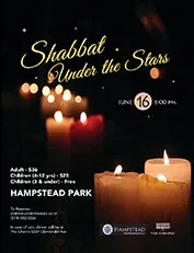 Flyer for Shabbat Under the Stars, 16 June 2017, with candles