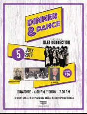 Flyer for Dinner & Dance with Klez Konnection, 5 July 2017
